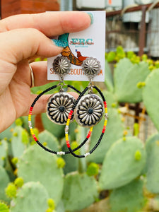 I'll Meet You There Black Concho Silver Dangle Earrings
