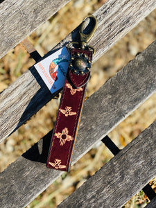 Thunderbird Aztec Brown Tooled Leather Key Chain Wristlet