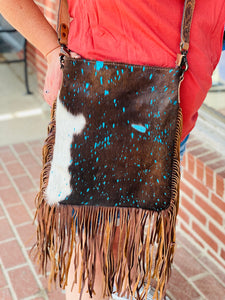 Foil The Plan Blue Foil Tooled Genuine Leather  American Darling Crossbody Bag
