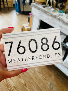 Weatherford, Texas 76086 Zip Code Block Sign
