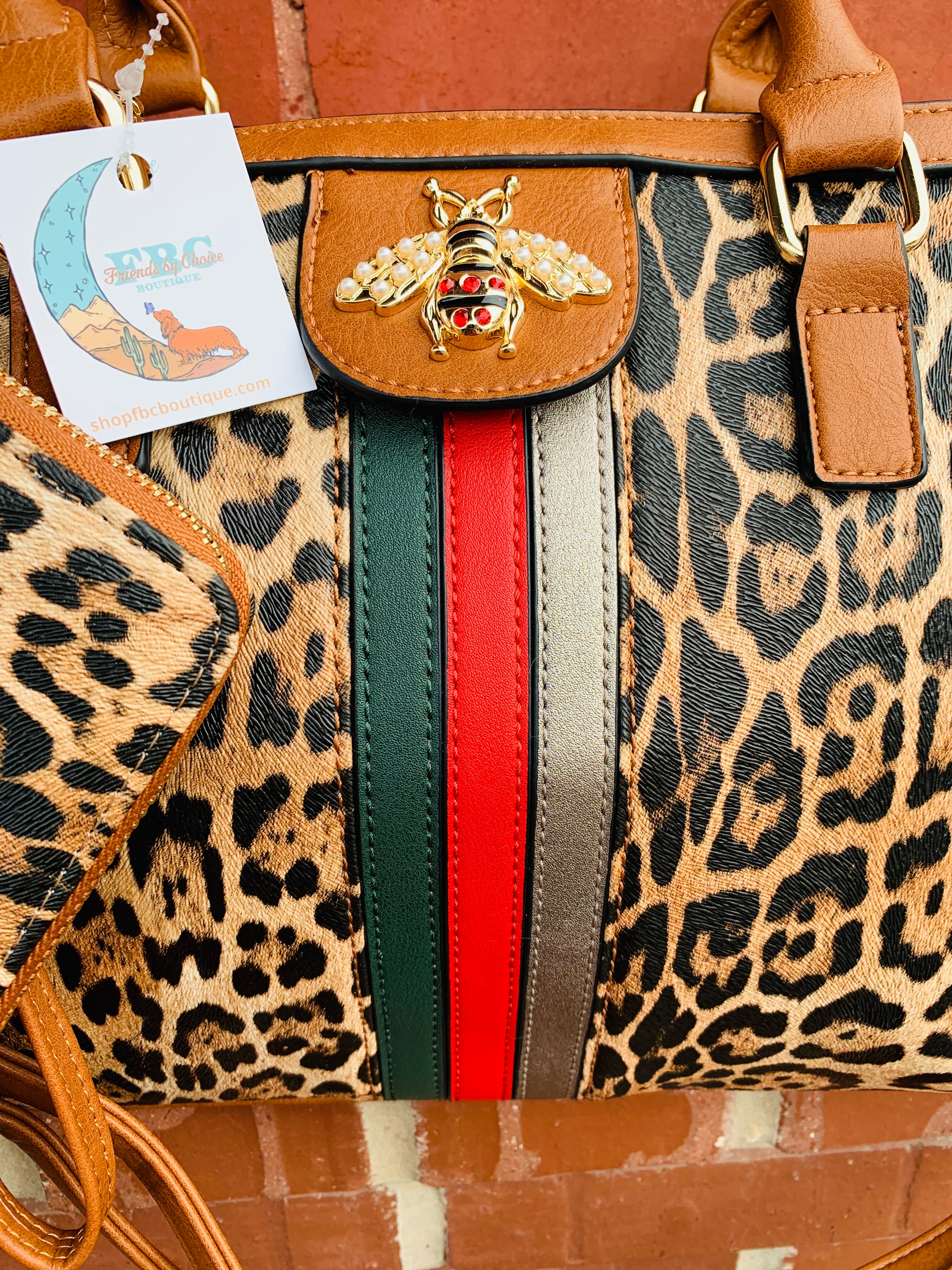 Hidden Within Leopard Vegan Leather Bee Purse & Wallet Set