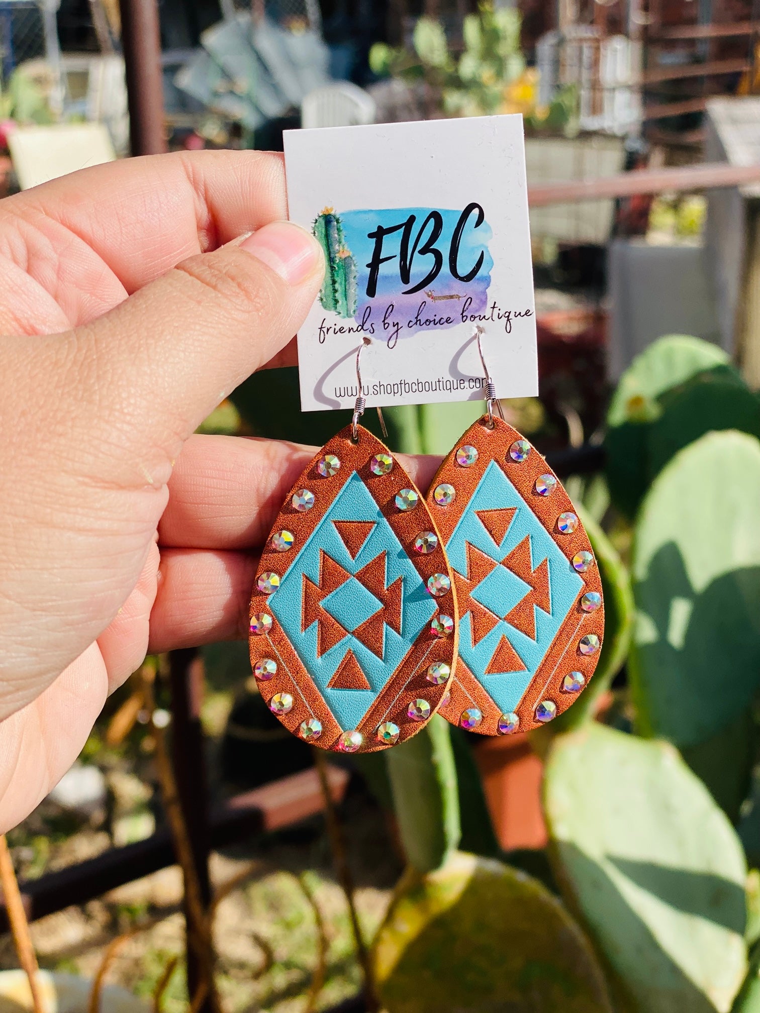 Turquoise Queen Tooled Leather Sparkle Teardrop Earrings