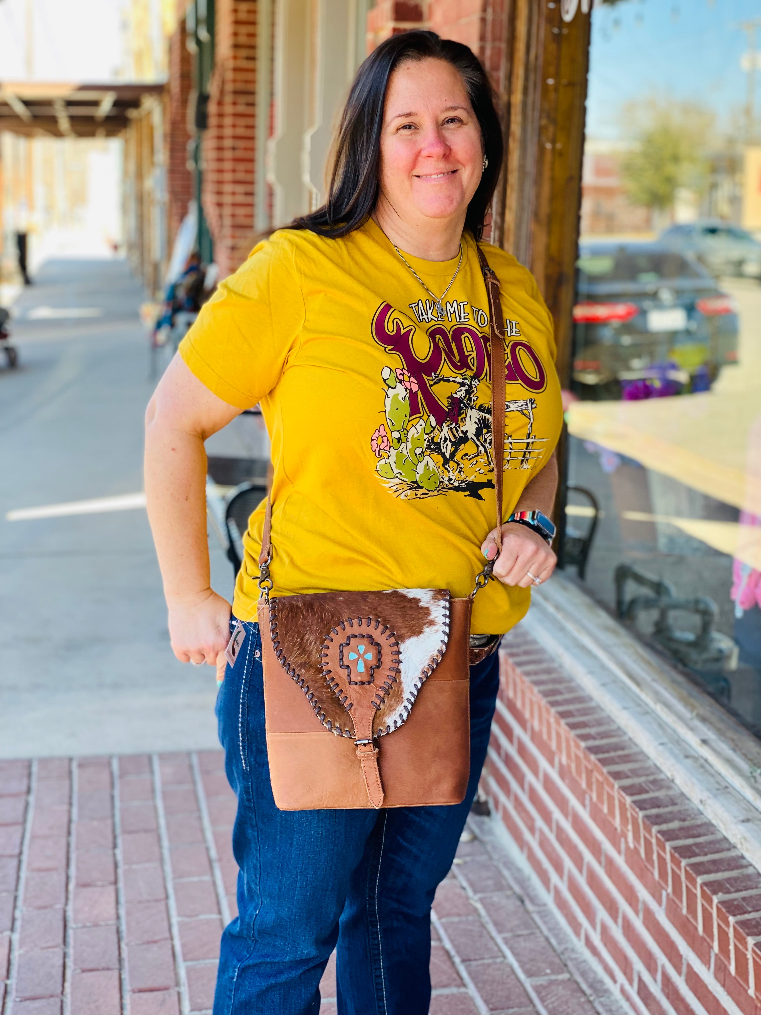 Turquoise Buckle Cowhide Crossbody Bag