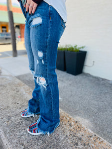 Making It Happen High Rise Straight Distressed Jeans Risen Denim Jeans