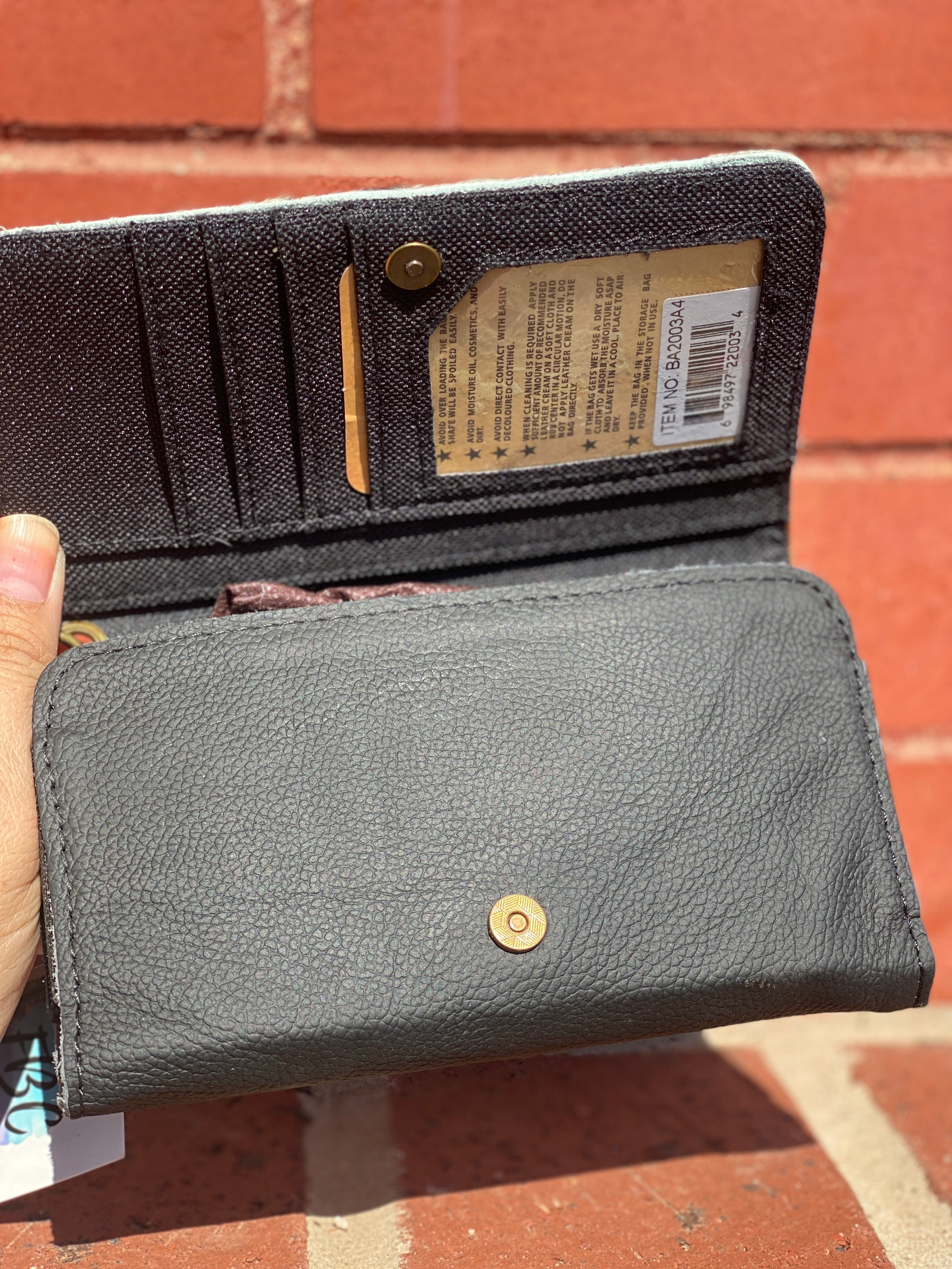In Hindsight Black Genuine Leather Cowhide Phone Wristlet Wallet