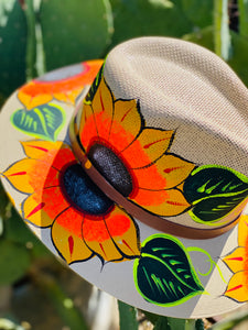 Sunflower Yellow & Orange Tan Hand Painted Hat
