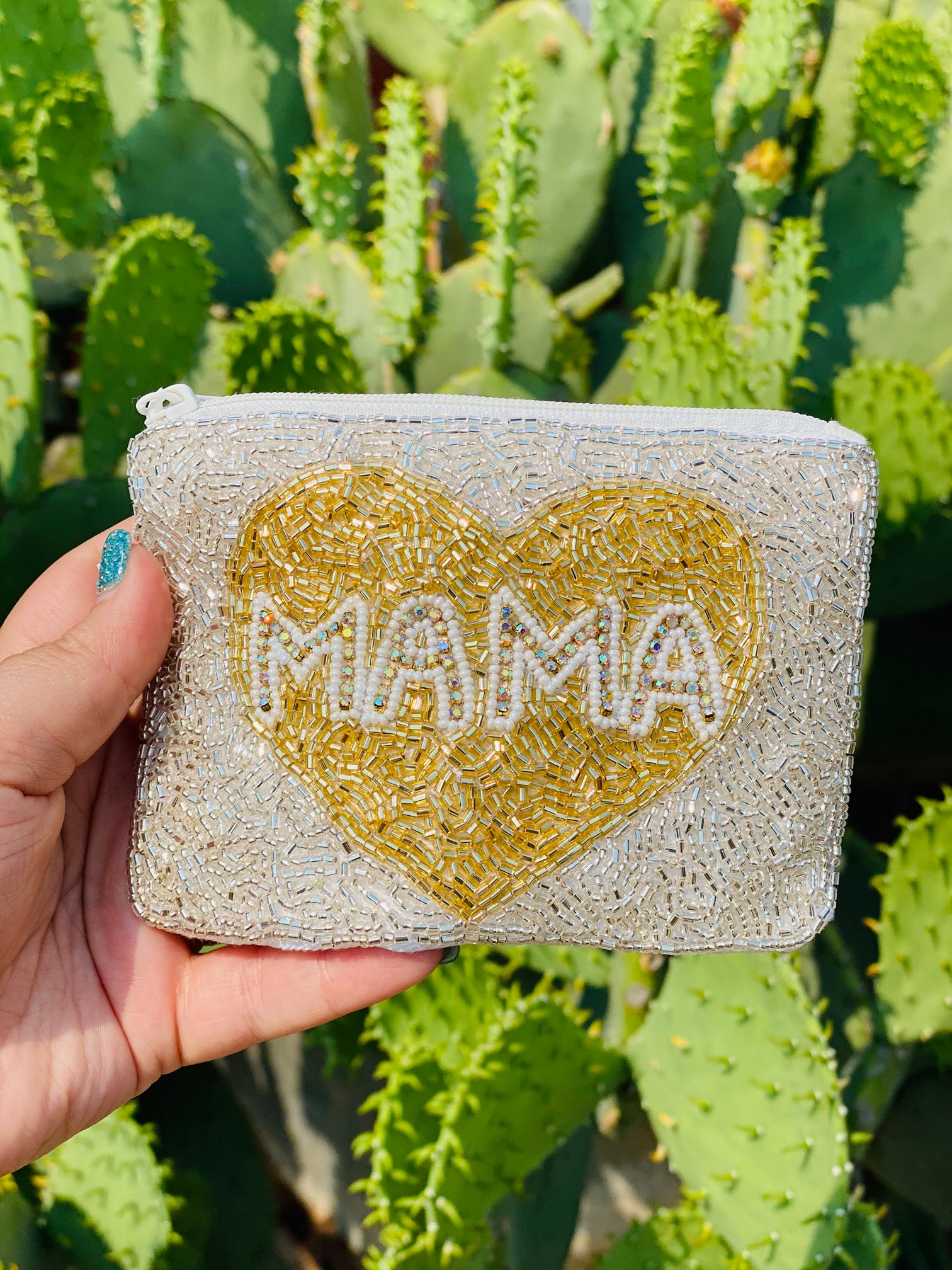 Mama Gold & Cream Beaded Coin Bag