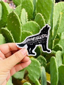 Mountain Silhouette Howling Wolf Sticker