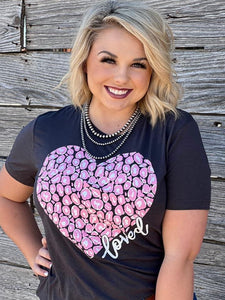 Loved Pink Leopard Heart Texas True Threads Tee