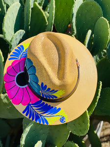 Hot Pink & Teal Tan Hand Painted Hat