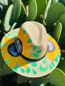 Yellow Sunflowers Tan Hand Painted Hat