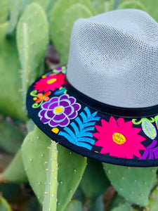 Blue Tulip & Flowers Embroidered Hat