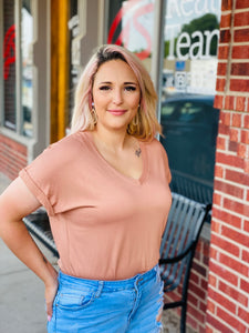 You Rock It Rose V-Neck Short Sleeve Basic Bodysuit