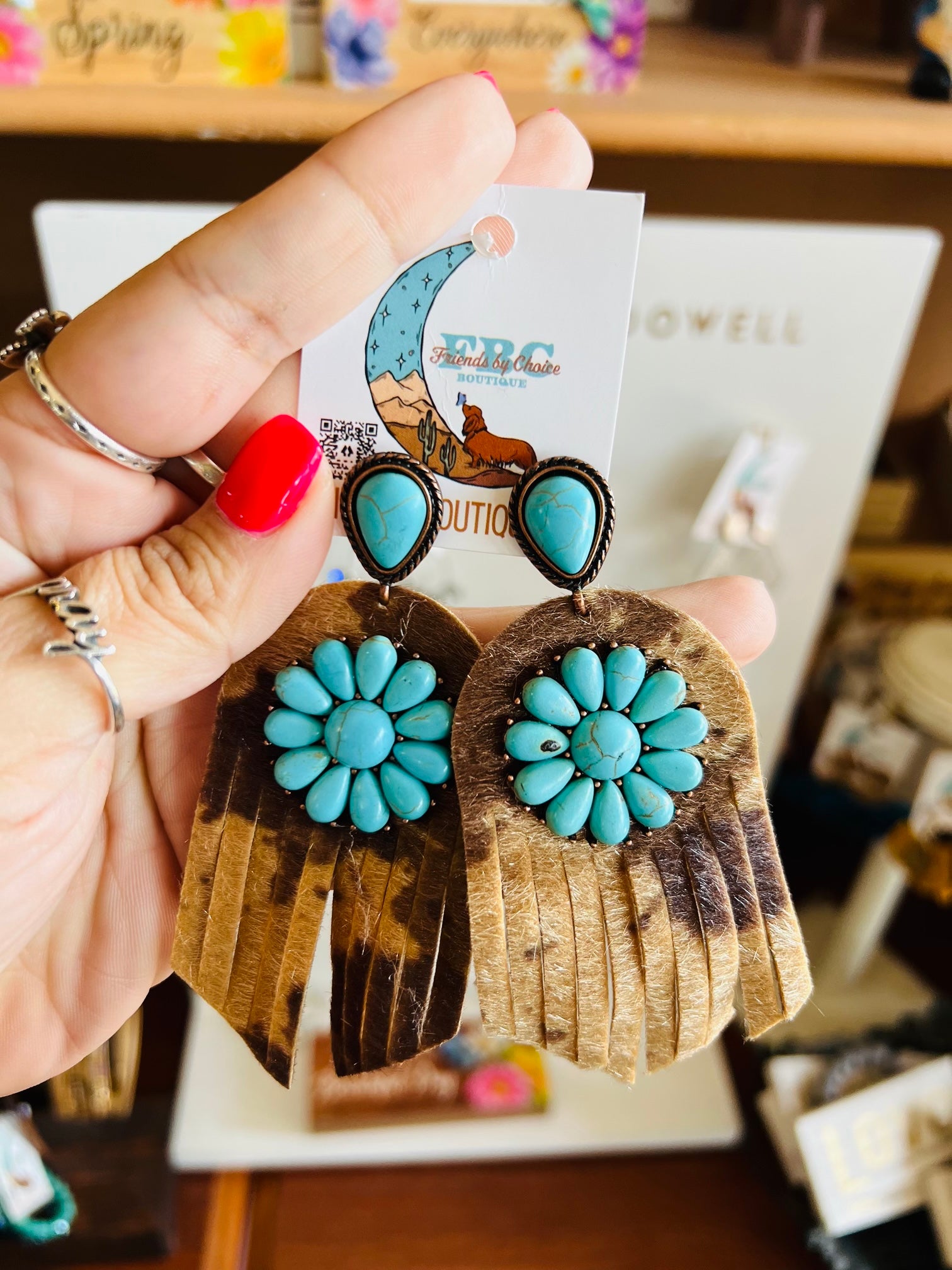 What You Make It Cow Print Turquoise Post Drop Earrings