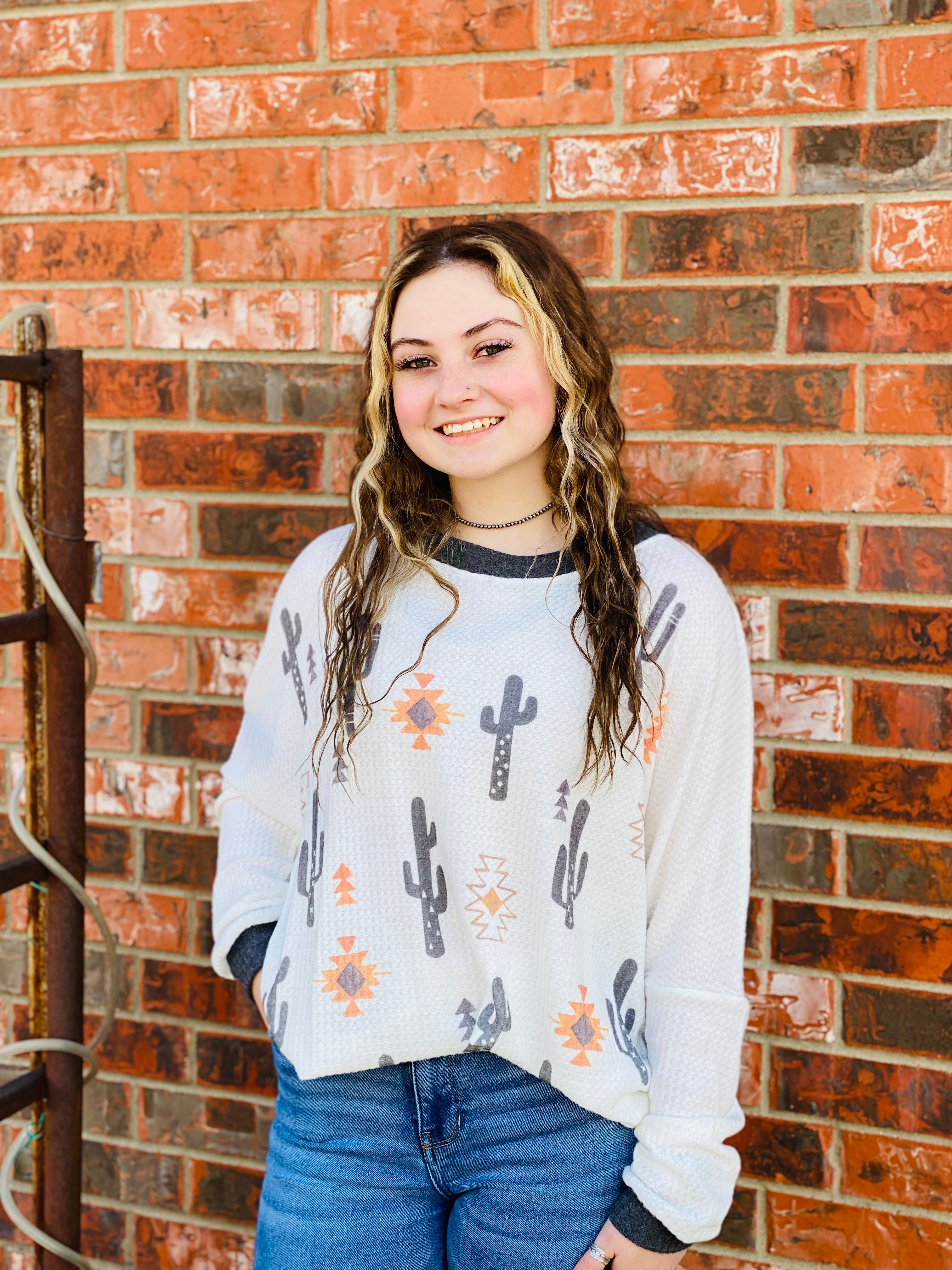 Wild Times Aztec Cactus Long Sleeve Top