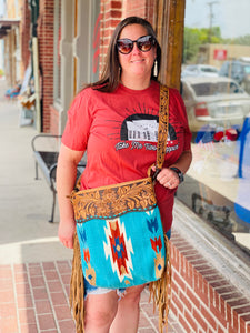 Teal Me Not Tooled Genuine Leather  Saddle Blanket American Darling Crossbody Bag