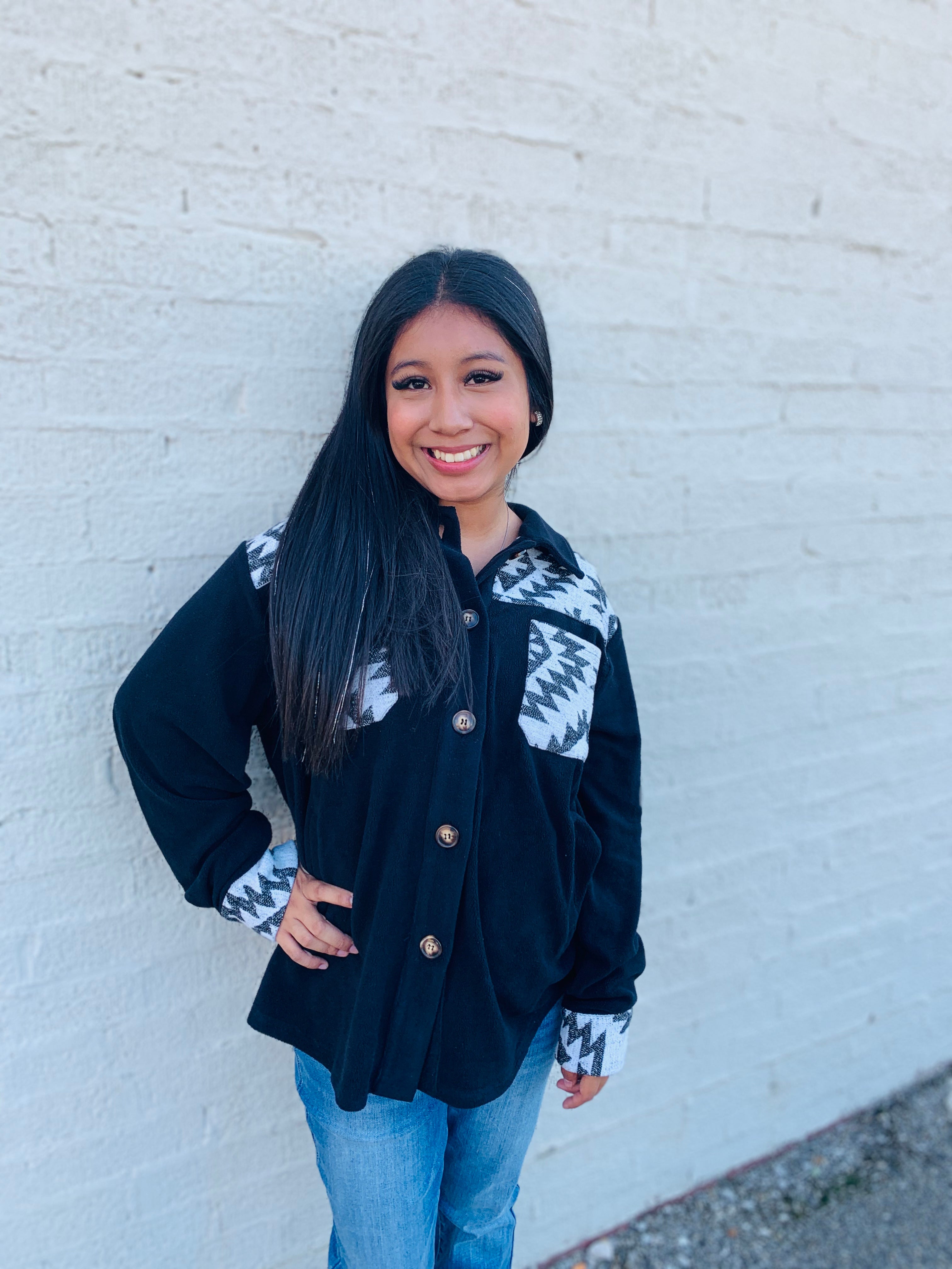 Quite An Adventure Black & White Aztec Shacket