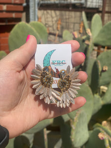 Vintage Wings Sparkle Post Stud Rose Gold Earrings
