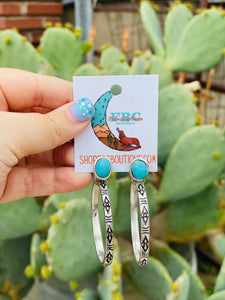 Show Stopper Silver Turquoise Post Drop Hoop Earrings