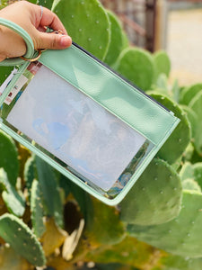 In The Clear Mint Clear Wristlet Clutch Bag