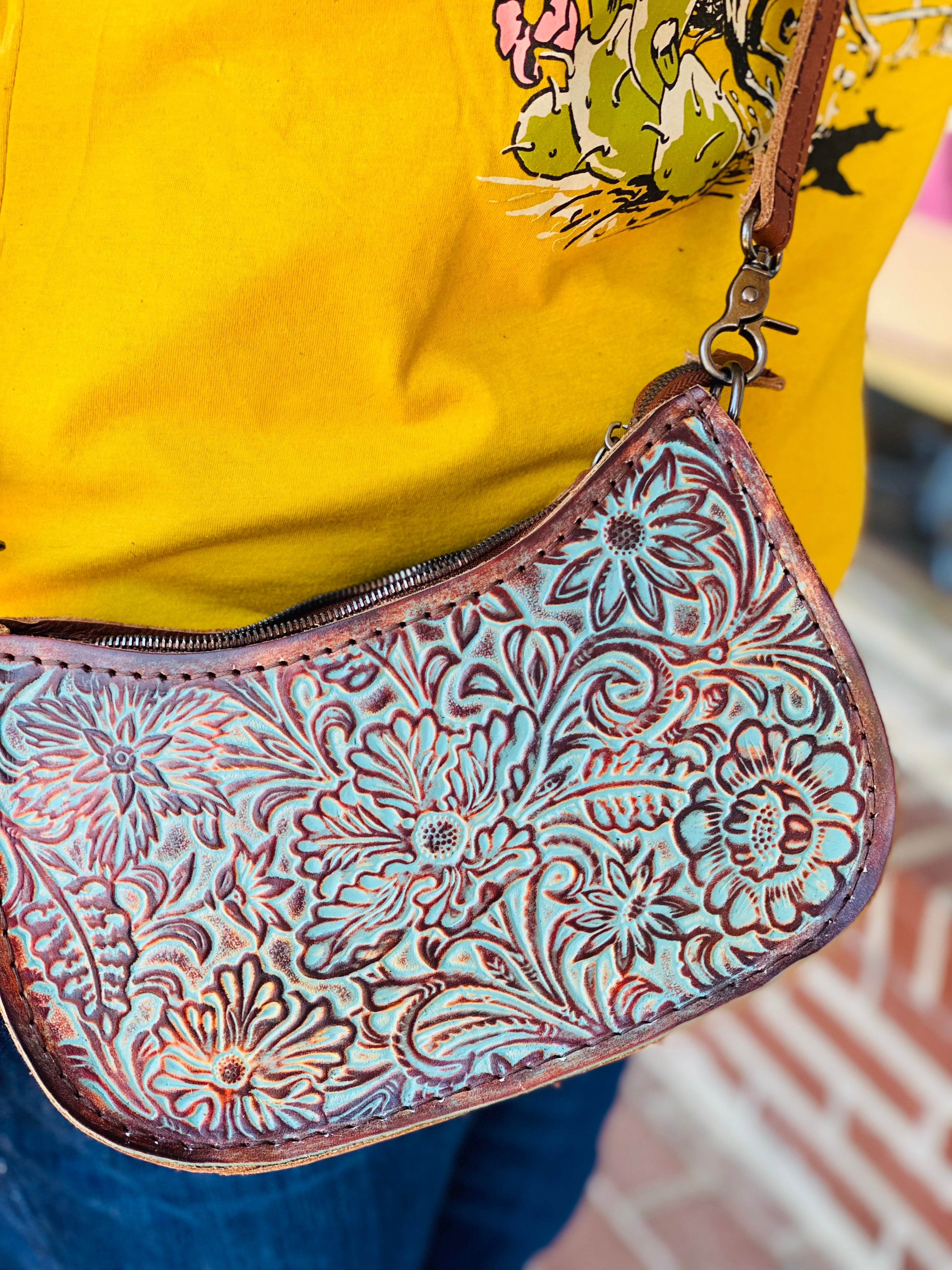 Wild West Flower Genuine Leather Tooled Purse