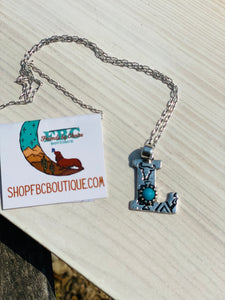 Calls Them By Name Letter Stamped Turquoise Necklace