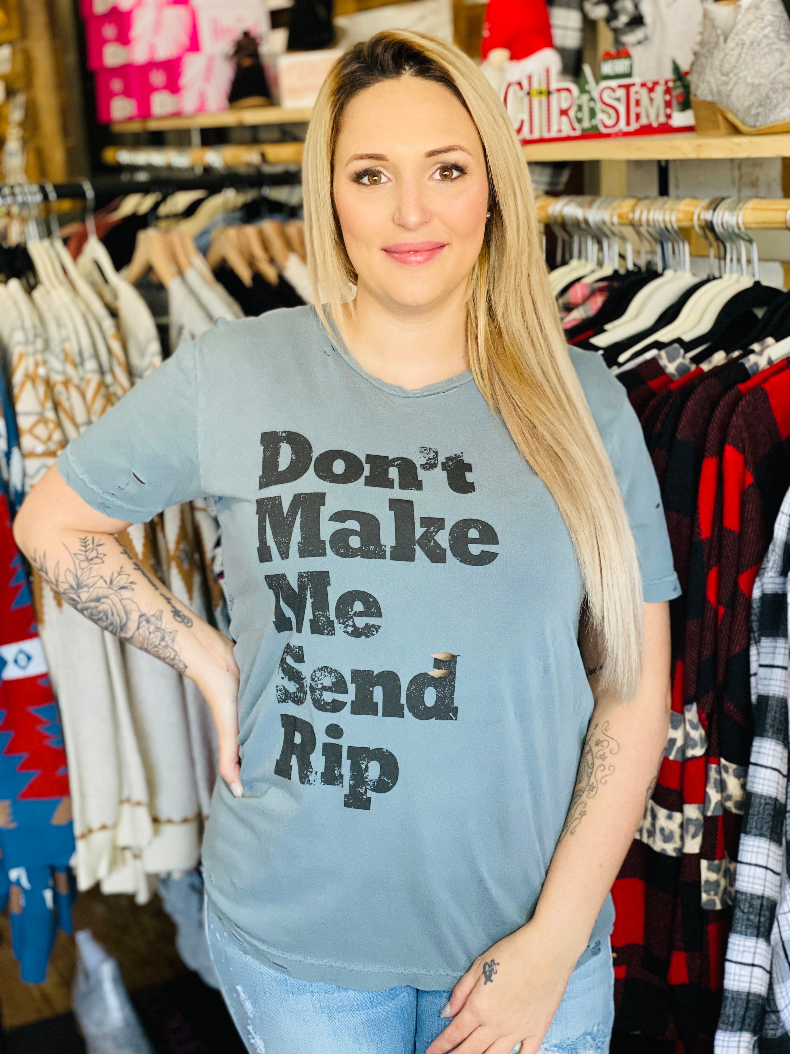 Don't Make Me Send RIP Vintage Distressed Graphic Top