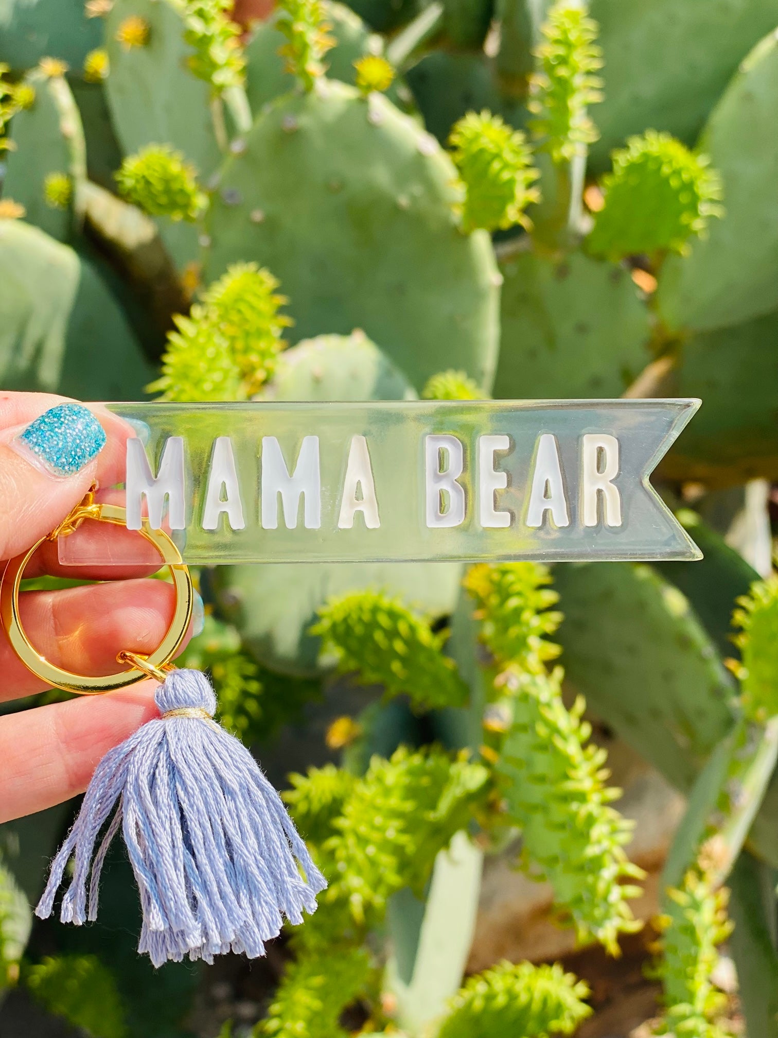 Mama Bear Gray Tassel Acrylic Key Chain