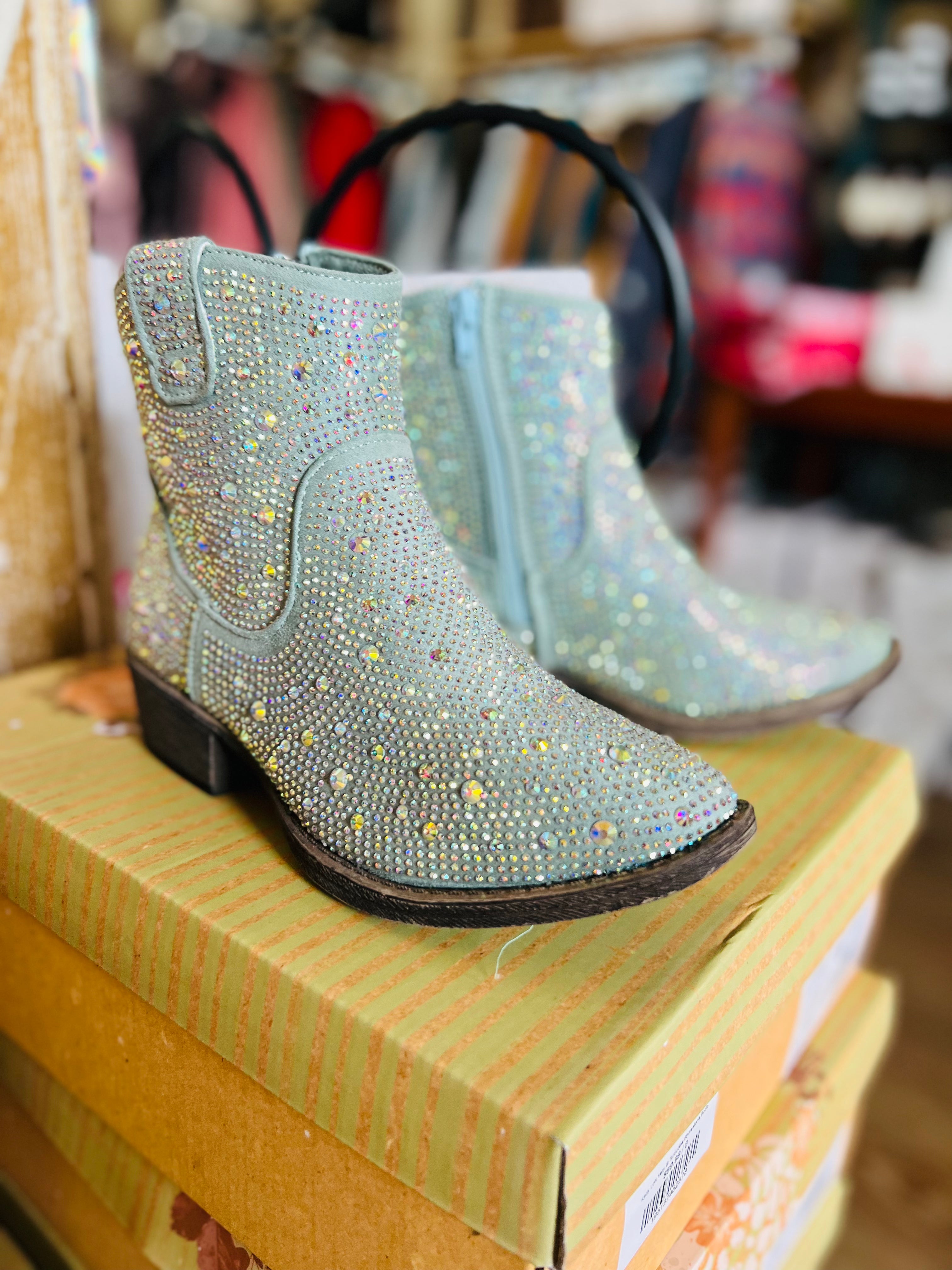 Kady Low Very G Turquoise Rhinestone Boots