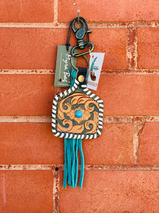 Tell Me More Turquoise Leather Fringe Myra Bags Key Chain