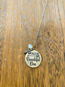 He Calls Me Beautiful One Gold Toned Charm Necklace