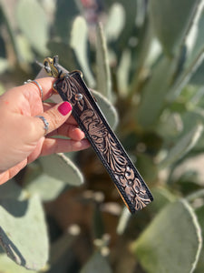 What A Life Cactus Brown Tooled Leather Key Chain Wristlet