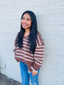 Been There Before Brown Striped Oversized Sweater