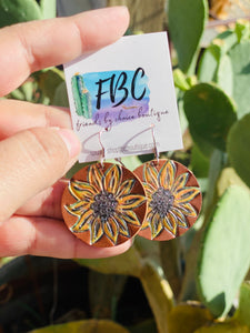 Circle Back Sunflower Tooled Leather Earrings