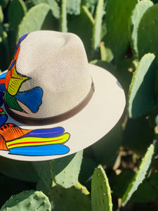 Colorful Birds With Orange Flower Hand Painted Hat