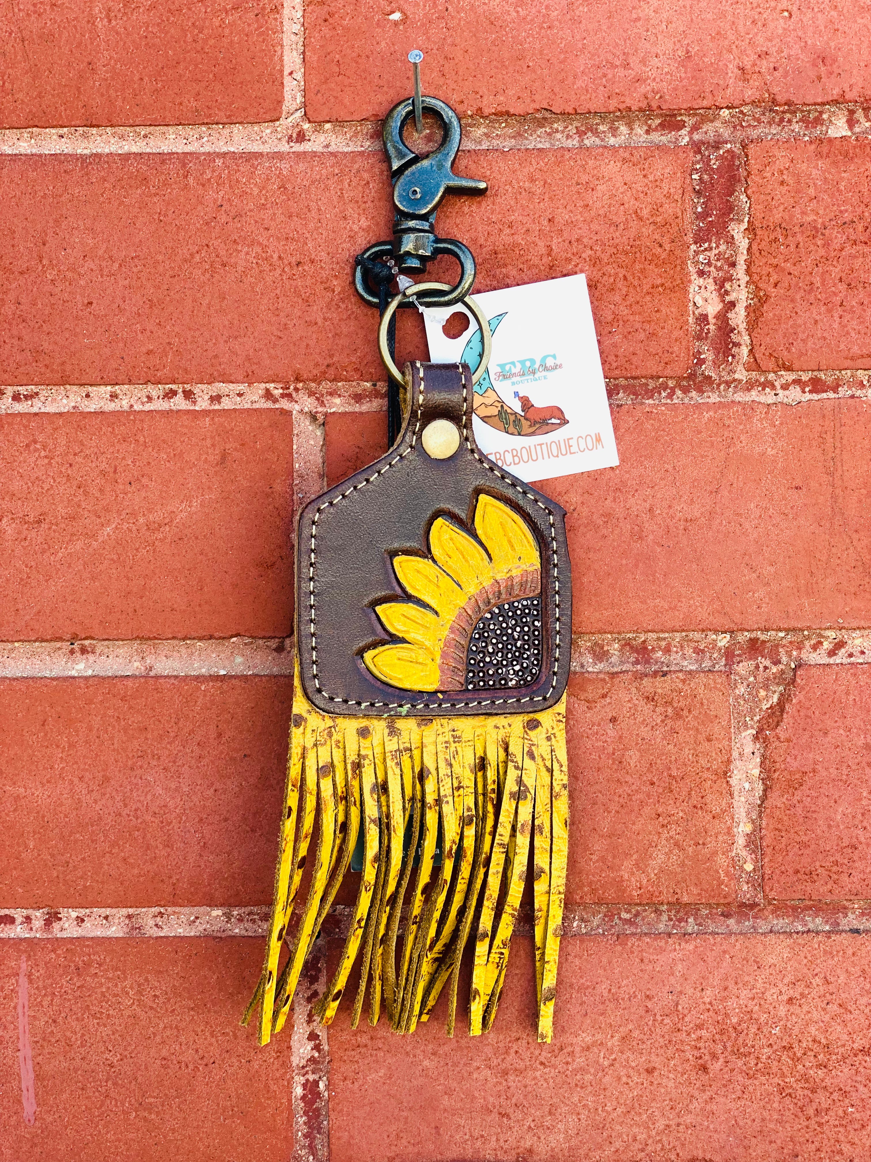 Sunshine On My Mind Sunflower Leather Fringe Myra Bags Key Chain