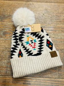 Northern Sky Cream Aztec Pom CC Exclusives Beanie Hat