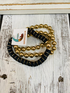 What I Found Black & Gold 3 Strand Stretch Bracelet