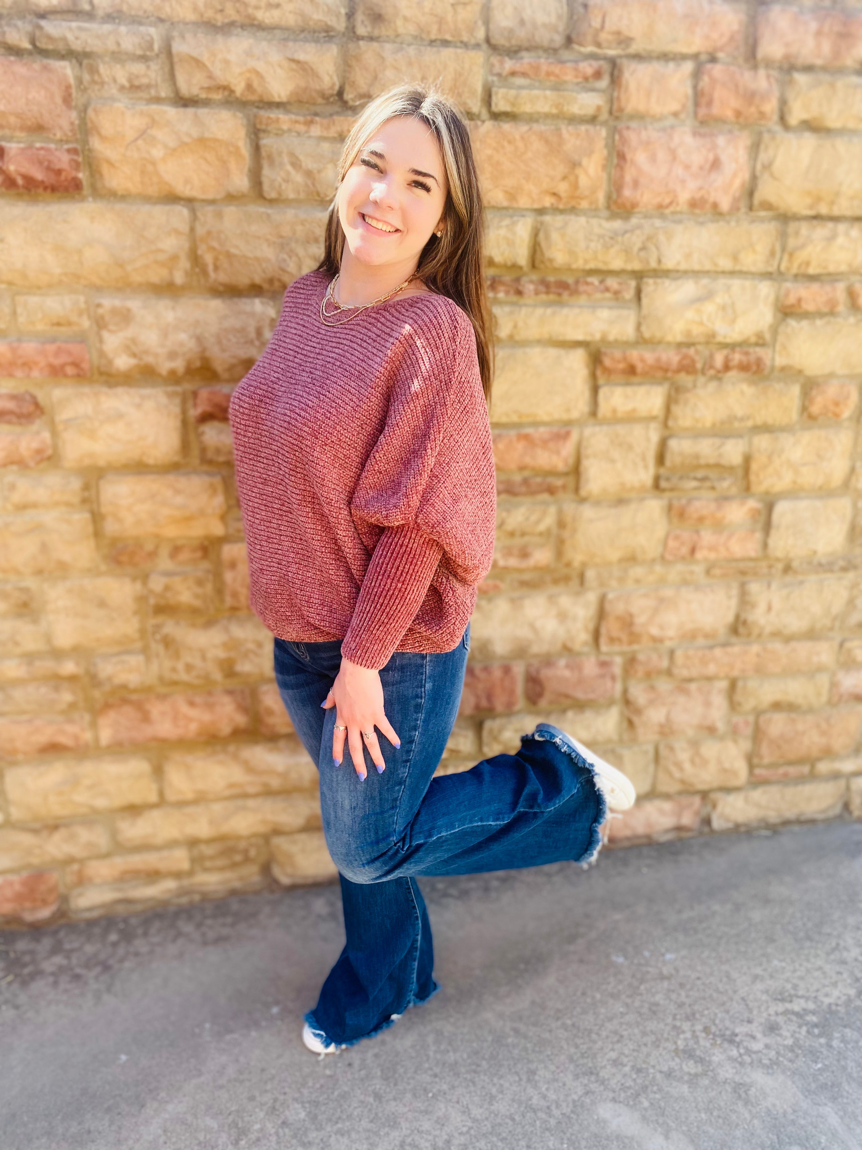 Sweater Late Than Never Mauve Dolman Knitted Sweater