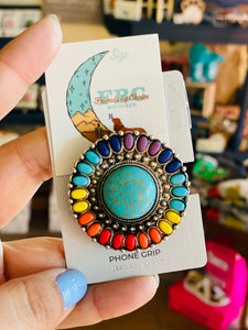 Turquoise Multi Color Circle Glass Stone Phone Grip