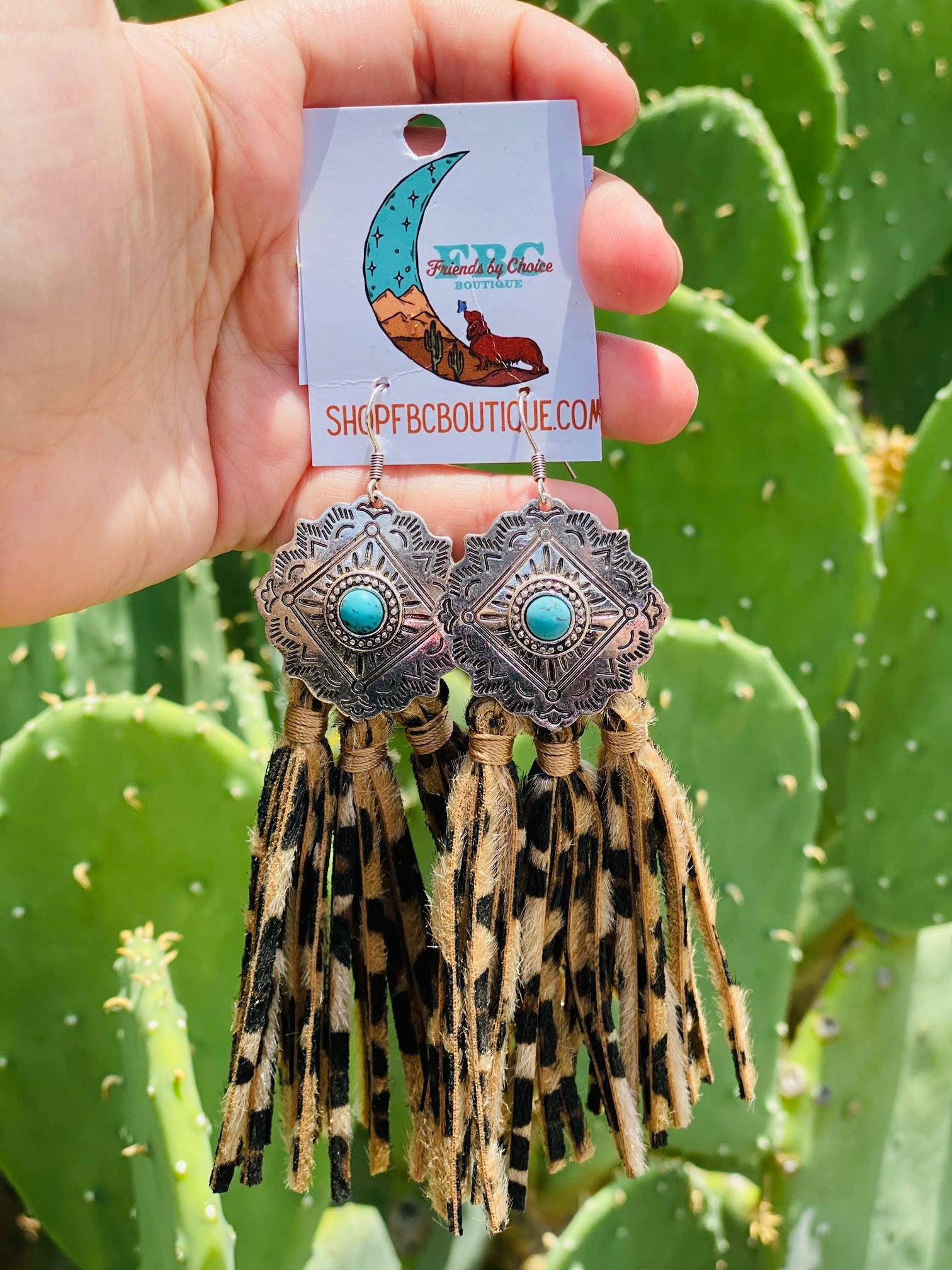 Cowgirl Diva Leopard Turquois Concho Dangle Earrings