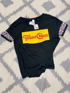 Texas Chica Leopard Striped Sleeve Top