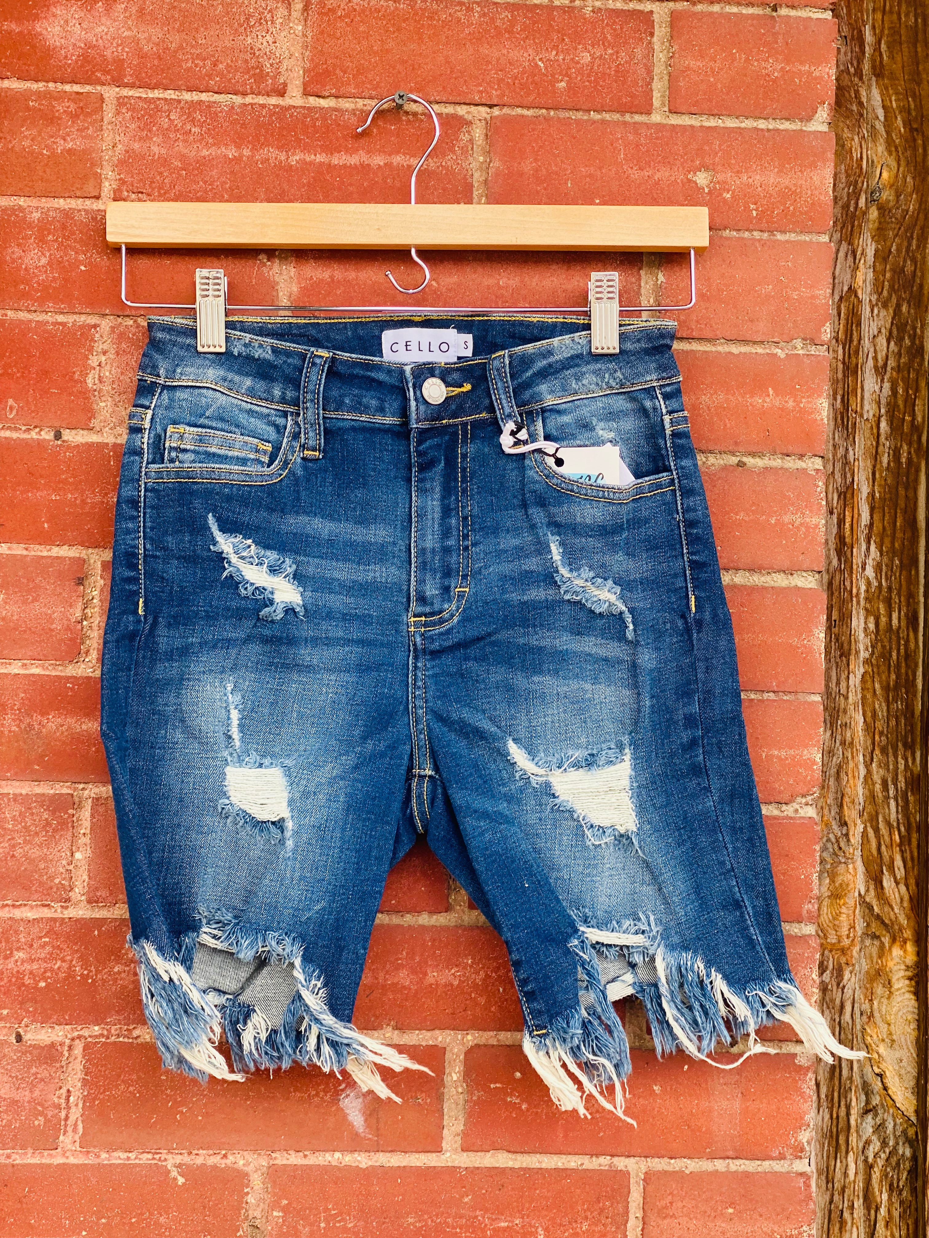 Stay The Course High Rise Bermuda Distressed Shorts