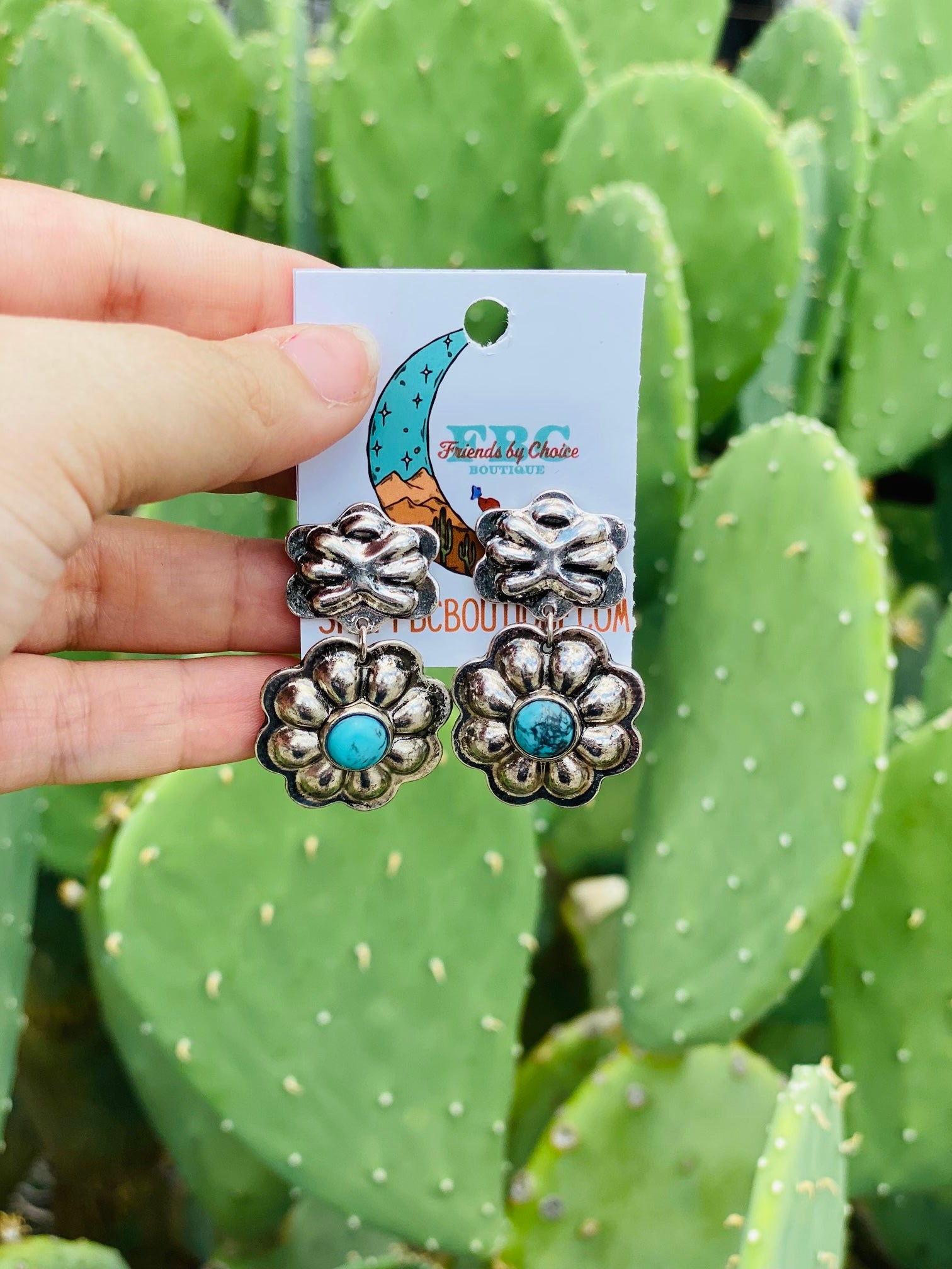 Rising Flower Turquoise Post Drop Earrings