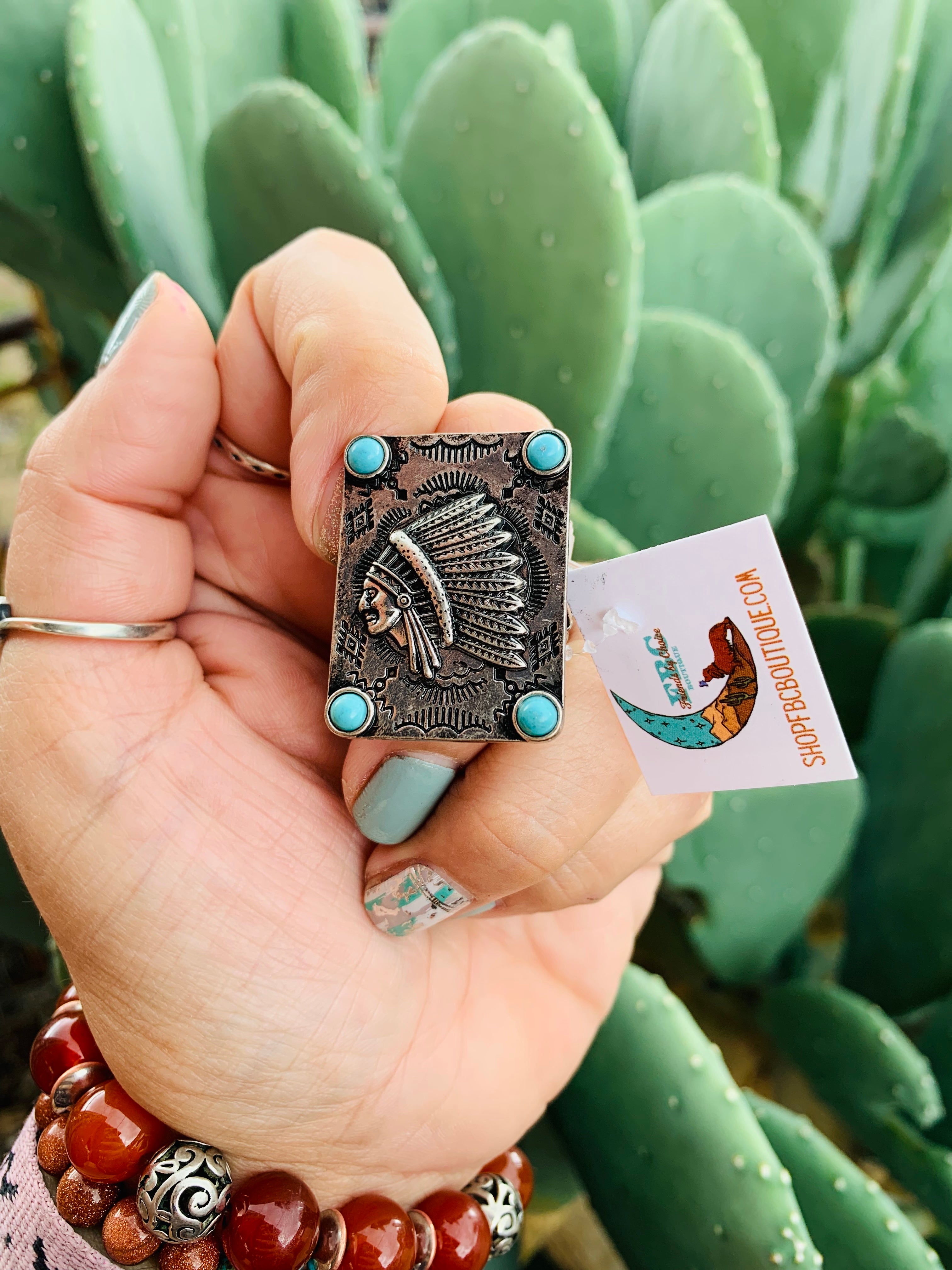 Wander More Chief Turquoise Stretch Ring