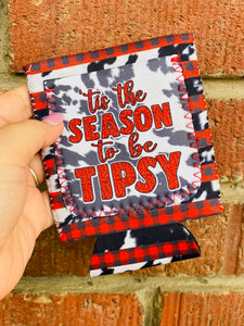 Tis The Season To Be Tipsy Cow Print Can Cooler