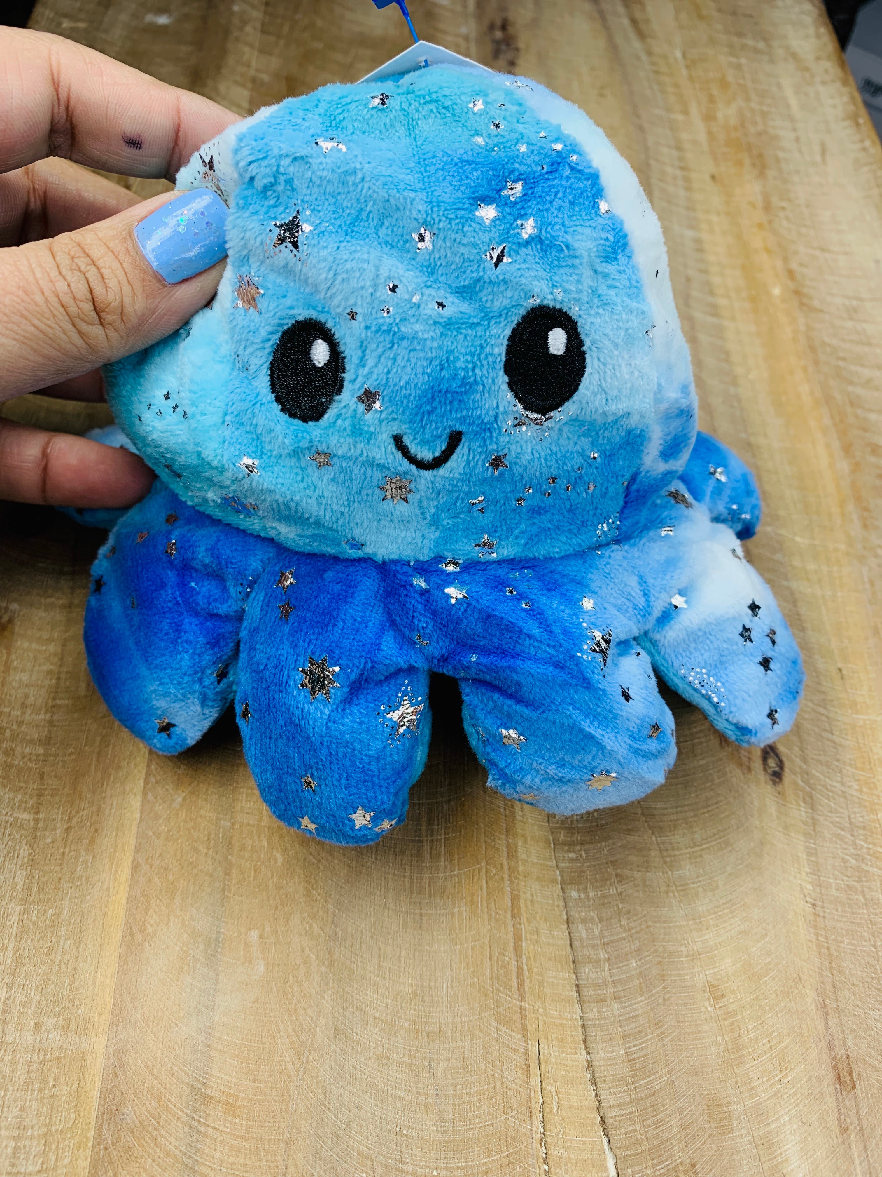 Blue & Teal Starry Night Small Reversible Emotions Octopus
