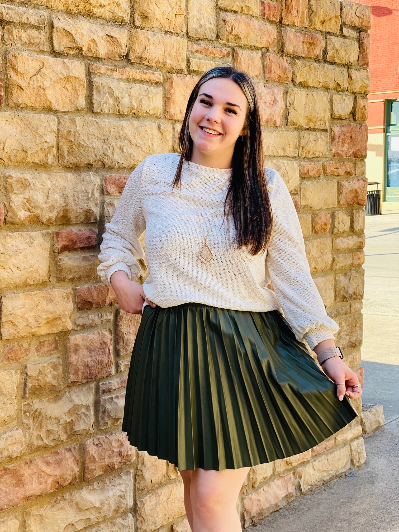 Fall Wishes Green Pleated Mini Skirt