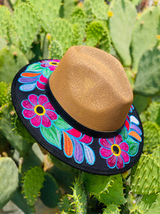 Purple & Teal Flowers Embroidered Hat