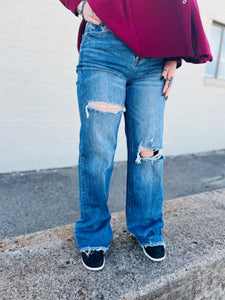 Tell Me When High Rise Ripped Wide Leg Risen Denim Jeans